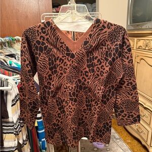 Harold's Black and Brown Animal Print Long Sleeve Top